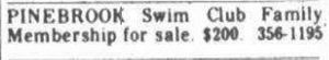 Pinebrook Swim Club - May 1975 Membership For Sale (newer photo)